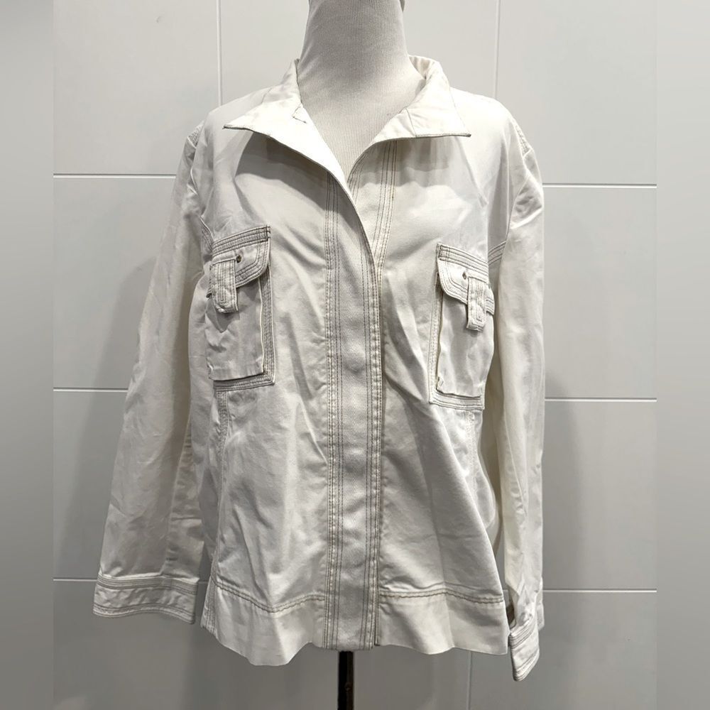 NWT Chico's White Utility Jacket with Collared Neckline XL